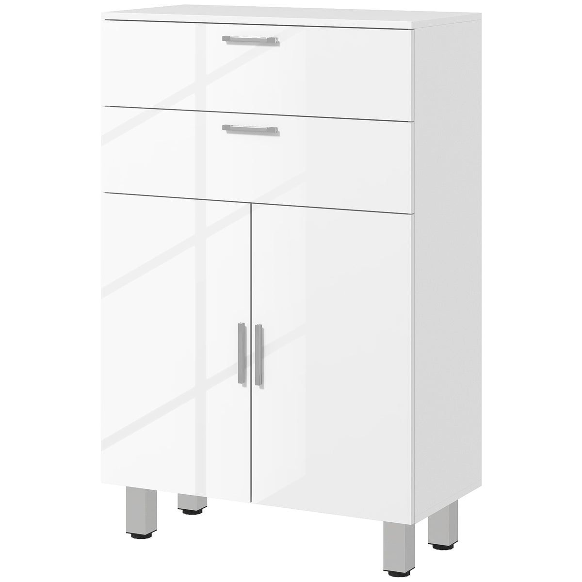 KleanKin Badezimmerschrank, Badkommode, 2 Schubladen, verstellbares Regal, Holz, Weiß