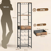 HOMCOM Weinbar-Schrank mit Schublade, Industrieller Barschrank, Weinregal für 12 Flaschen, Glashalter – Produktabbildung 3