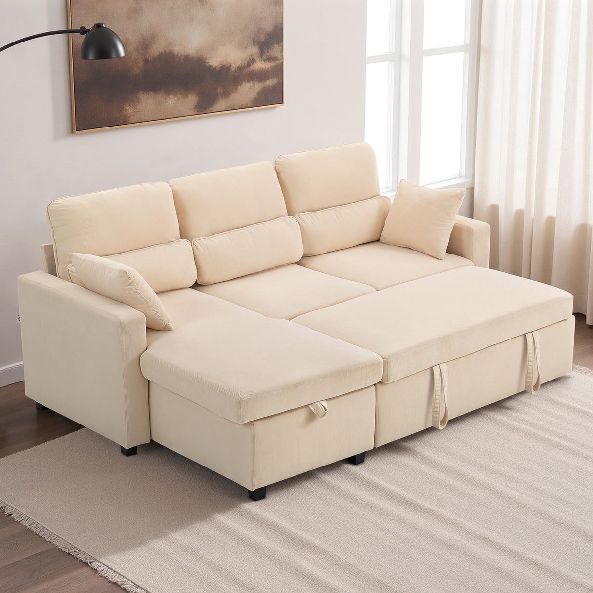 HOMCOM Verstellbares Bettsofa, L-förmiges Gästesofa mit Bettfunktion, Stauraum, Kissen, für Wohnzimmer – Produktabbildung 20