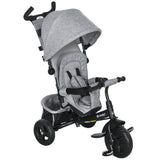 HOMCOM Kinder-Dreirad, Kinderfahrrad, Rückenkorb, Becherhalter, Sonnendach, Metall, Grau