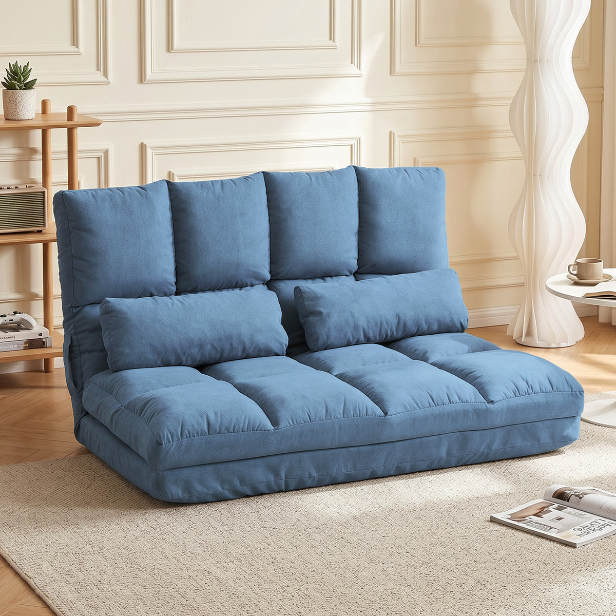 HOMCOM Bodensofa Schlafsofa Sofa, klappbar, verstellbare Rückenlehne, 102 cm x 73 cm x 60 cm , Blau – Produktabbildung 2