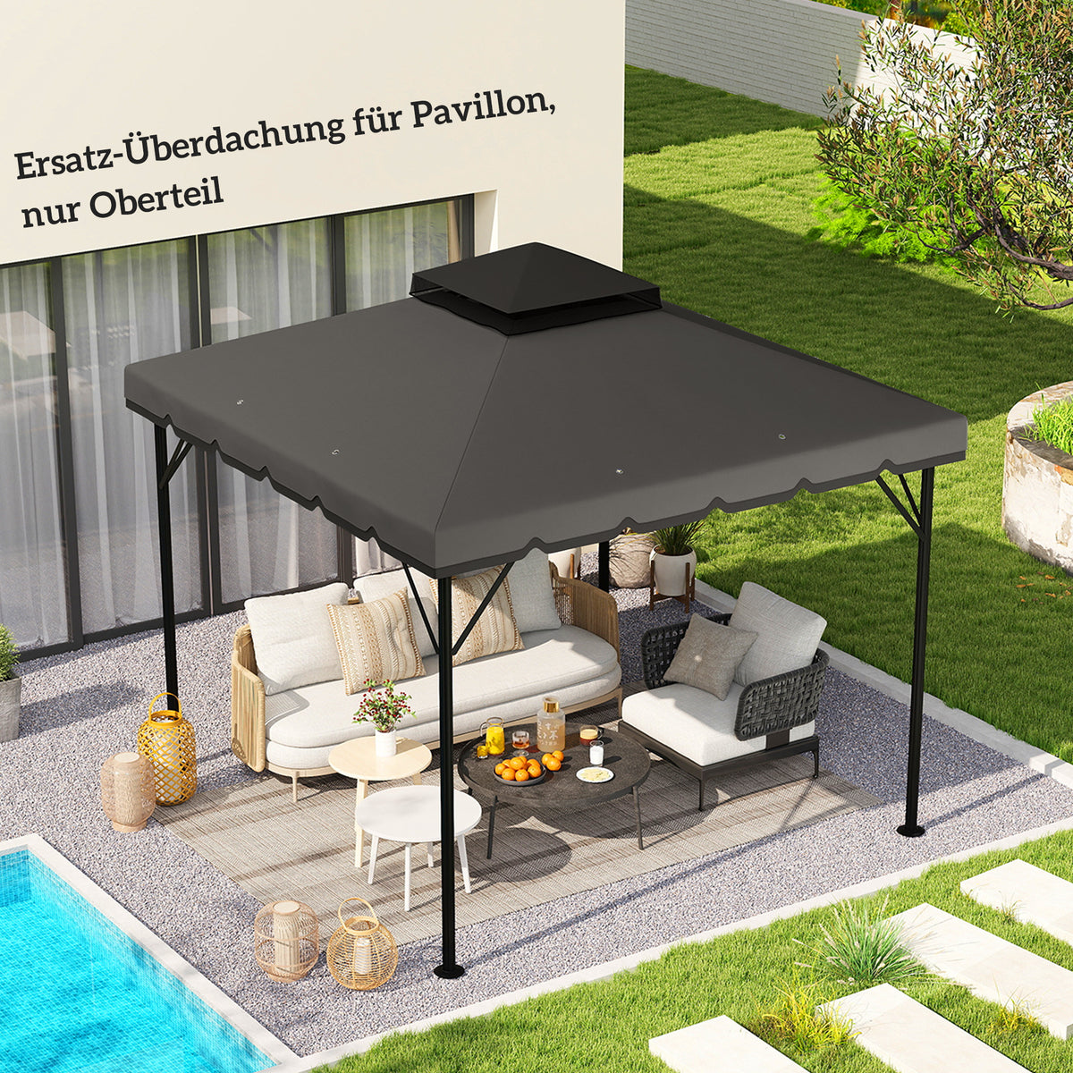 Outsunny Ersatzdach für Pavillon 3x3m Wasserabweisend Pavillondach mit Doppeldach Wasserablauflöchern – Produktabbildung 2