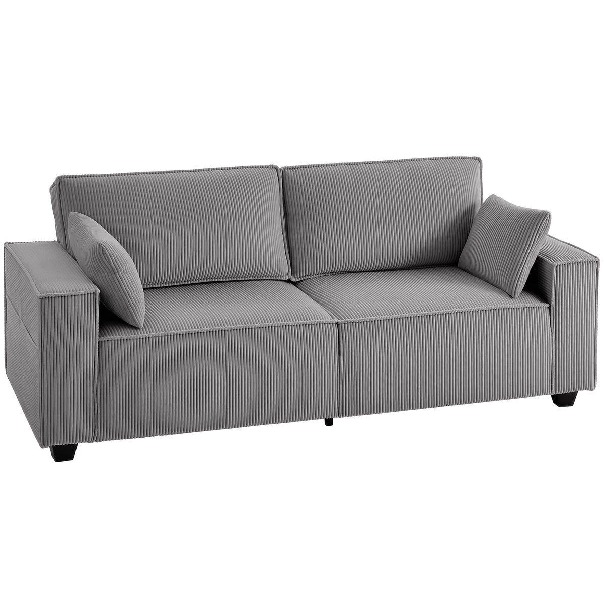 HOMCOM 218 cm 3-Sitzer Sofa, modernes Cord-Sofa mit Taschenfeder-Polsterung, breiten Armlehnen und 2 Kissen