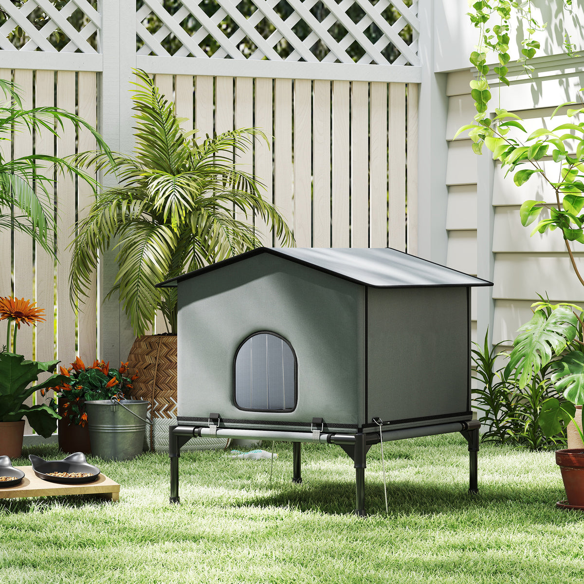 PawHut Katzenhaus klappbar Katzenhütte mit Kissen, Erhöhtes wasserabweisend Katzenhöhle 62 x 58,5 x 60 – Produktabbildung 10