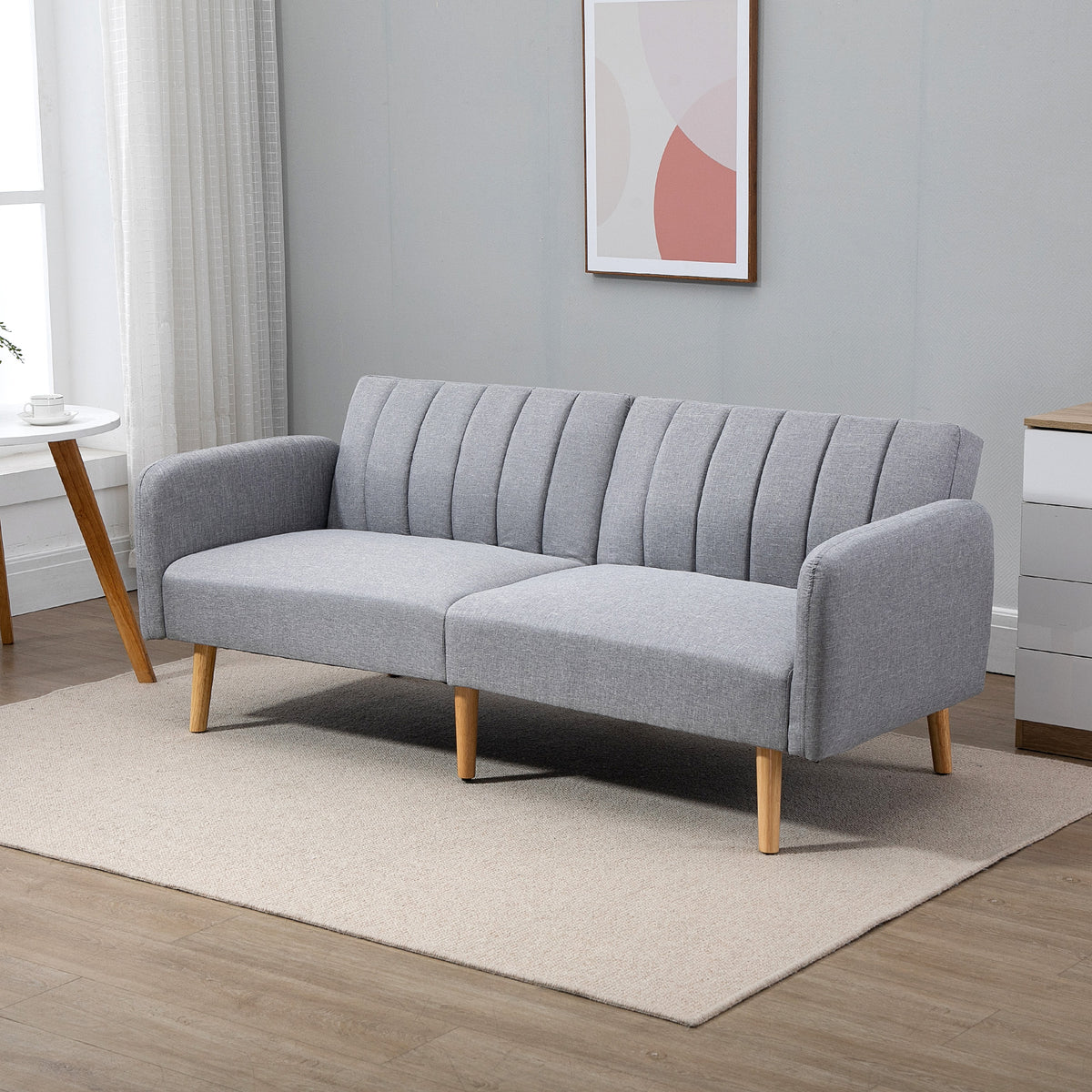 HOMCOM Schlafsofa, 2-Sitzer Stoffsofa, Sofa mit Schlaffunktion, leinenartiges Polyester, Kautschukholz – Produktabbildung 2