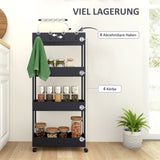HOMCOM Küchenwagen mit 4 Regalen, 4 flexiblen Haken, 4 Rollen, 40 cm x 19 cm x 90 cm, Nischenwagen – Produktabbildung 4
