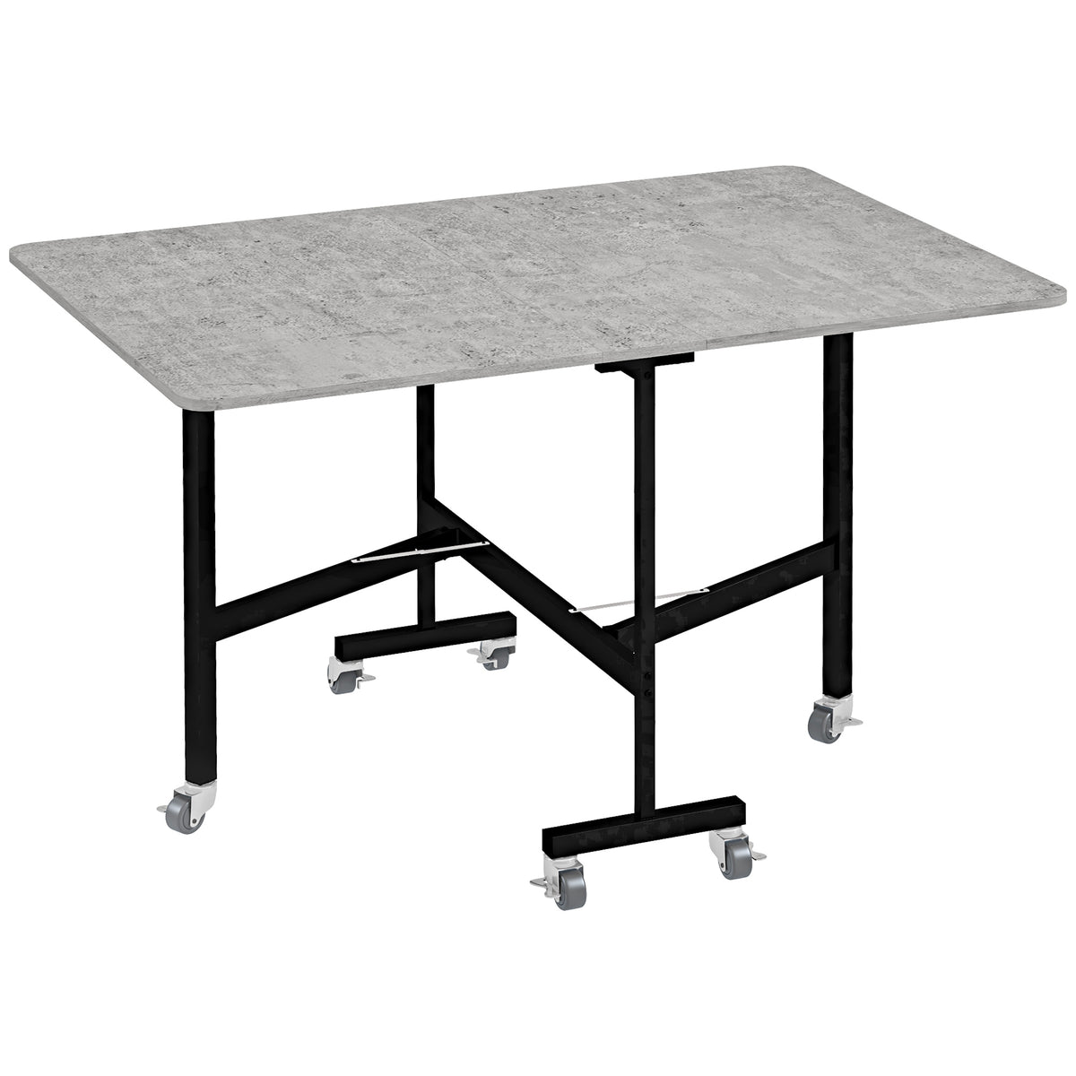 HOMCOM Esstisch für 4-6 Personen, Klapptisch mit Rollen, Stahlgestell, 52,5-120 x 80 x 73 cm, Grau
