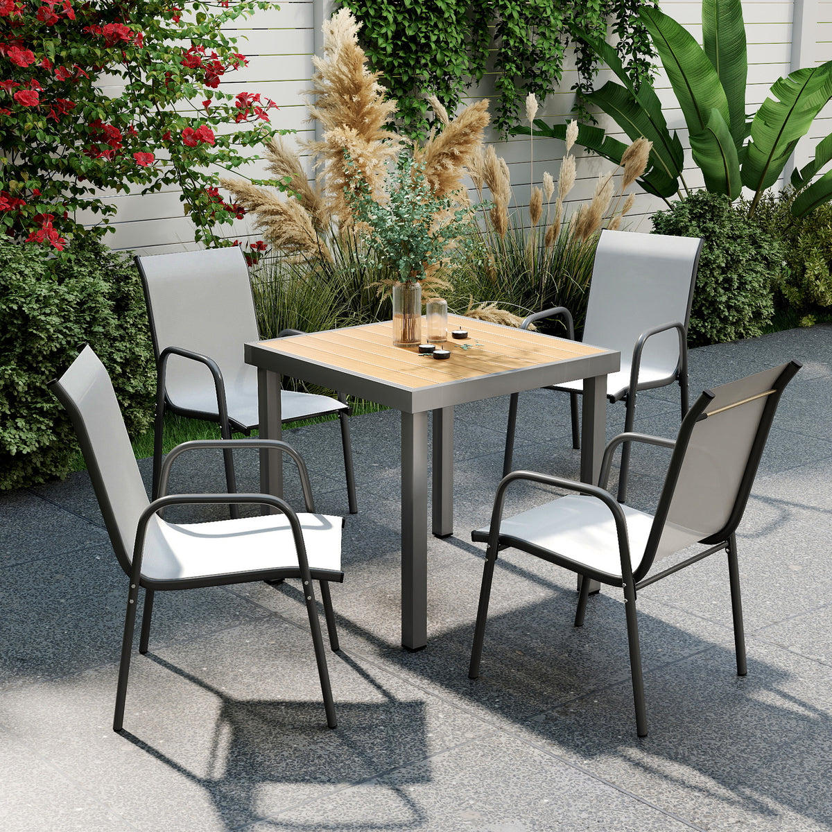 Outsunny Gartenstühle 4er Set Stapelbare Terrassenstühle mit Atmungsaktive Rücken, Armlehnen 120 kg – Produktabbildung 2
