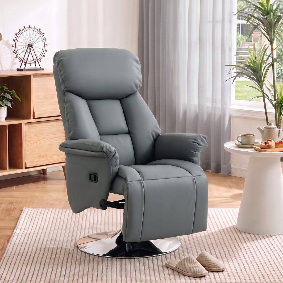 HOMCOM Relaxsessel, Liegefunktion, Lederoptik, Fußstütze, bis 120 kg, 78 x 80 x 109 cm, Grau – Produktabbildung 2
