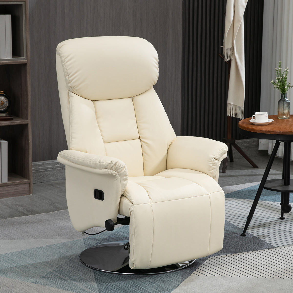 HOMCOM Relaxsessel, Liegefunktion, Lederoptik, Fußstütze, bis 150 kg, 78 x 80 x 109 cm, Creme – Produktabbildung 2