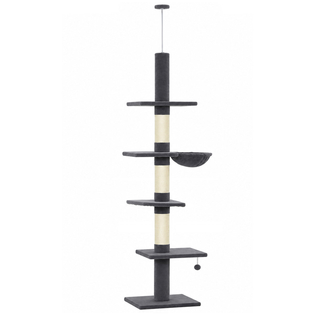 PawHut ratzbaum Deckenhoch 225-255 cm höhenverstellbar Katzenbaum mit 5 Etagen 3 Sisal-Kratzstämmen