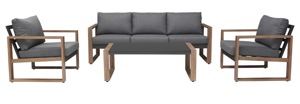 Gartenmöbelset DUISBURG Sofa Sessel Tisch ANTHRAZIT / BRAUN