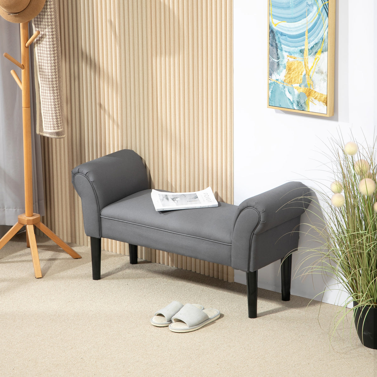 HOMCOM Sitzbank, Bettbank, robuste Bauweise, weiche Polsterung, 102x36x51 cm, Grau – Produktabbildung 2