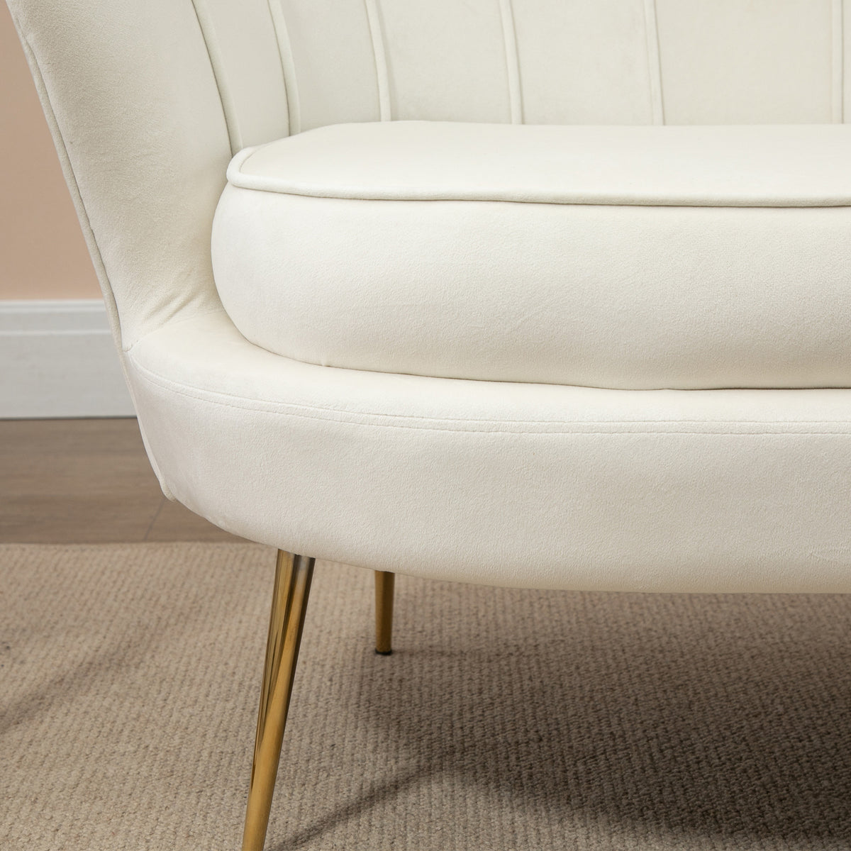 HOMCOM Vintage 2-Sitzer Sofa, Couch, Polstermöbel, Samtoptik, bis 150 kg, Creme/Gold – Produktabbildung 9