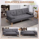 HOMCOM Schlafsofa im Skandi-Design, 3-Sitzer-Sofa, 2 Kissen, Grau + Natur – Produktabbildung 4