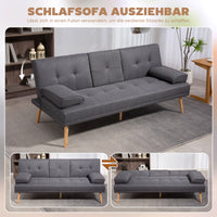 HOMCOM Schlafsofa im Skandi-Design, 3-Sitzer-Sofa, 2 Kissen, Grau + Natur – Produktabbildung 4