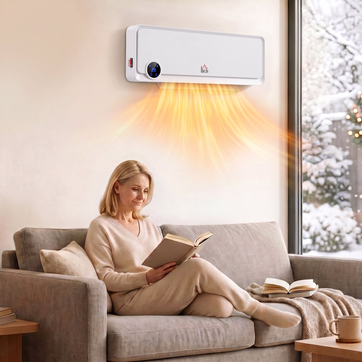 HOMCOM Heizlüfter zur Wandmontage 2000W mit Fernbedienung, 3 Betriebsmodi, LED-Display 12h Timer – Produktabbildung 2
