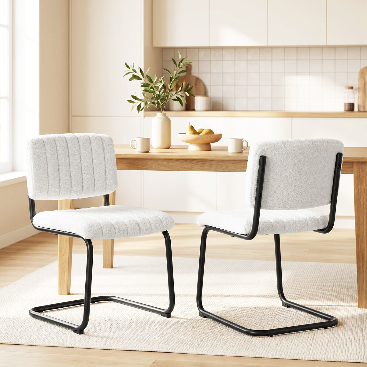 HOMCOM Esszimmerstühle 2er Set modern Freischwinger Stuhl mit hoher Rückenlehne, Teddyfleece-Optik für – Produktabbildung 2