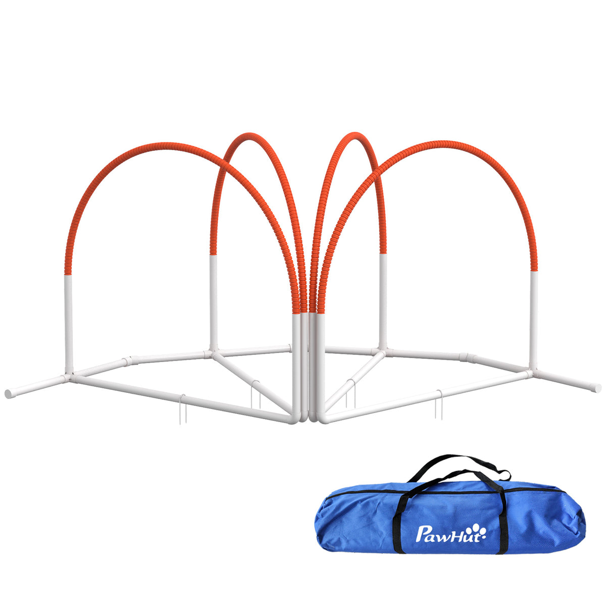 PawHut Agility-Set für Hunde, 4-teilig, inkl. Tragetasche, Kunststoff, 89x69x99 cm, Weiß+Orange