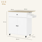 HOMCOM Küchenwagen mit Schublade, Schrankfach, Handtuchstange, 106 x 42 x 87 cm, Weiß/Eiche – Produktabbildung 3