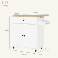HOMCOM Küchenwagen mit Schublade, Schrankfach, Handtuchstange, 106 x 42 x 87 cm, Weiß/Eiche – Produktabbildung 3