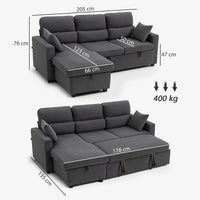 HOMCOM Verstellbares Bettsofa, L-förmiges Gästesofa mit Bettfunktion, Stauraum, Kissen, für Wohnzimmer – Produktabbildung 3
