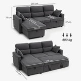 HOMCOM Verstellbares Bettsofa, L-förmiges Gästesofa mit Bettfunktion, Stauraum, Kissen, für Wohnzimmer – Produktabbildung 13