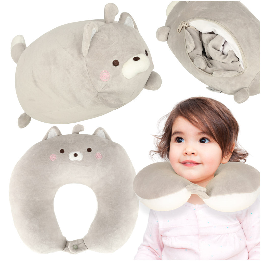 IKONKA Reisekissen 2in1 Nackenrolle für Flugzeuge Auto Maskottchen Katze