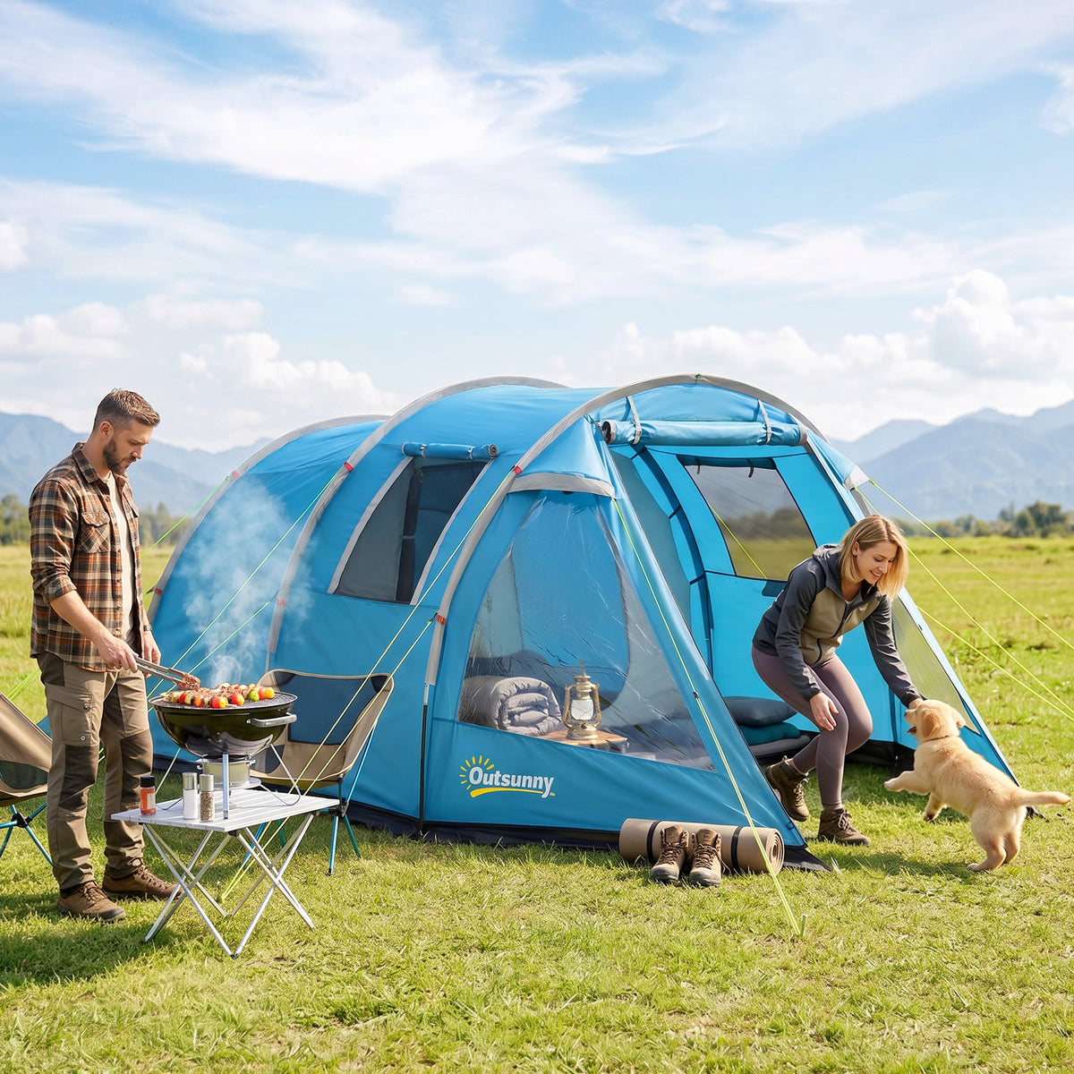 Outsunny Campingzelt Trekkingzelt Zelt, wetterbeständig, 2 Räume, 475 x 264 cm Breite x 172, Blau – Produktabbildung 2
