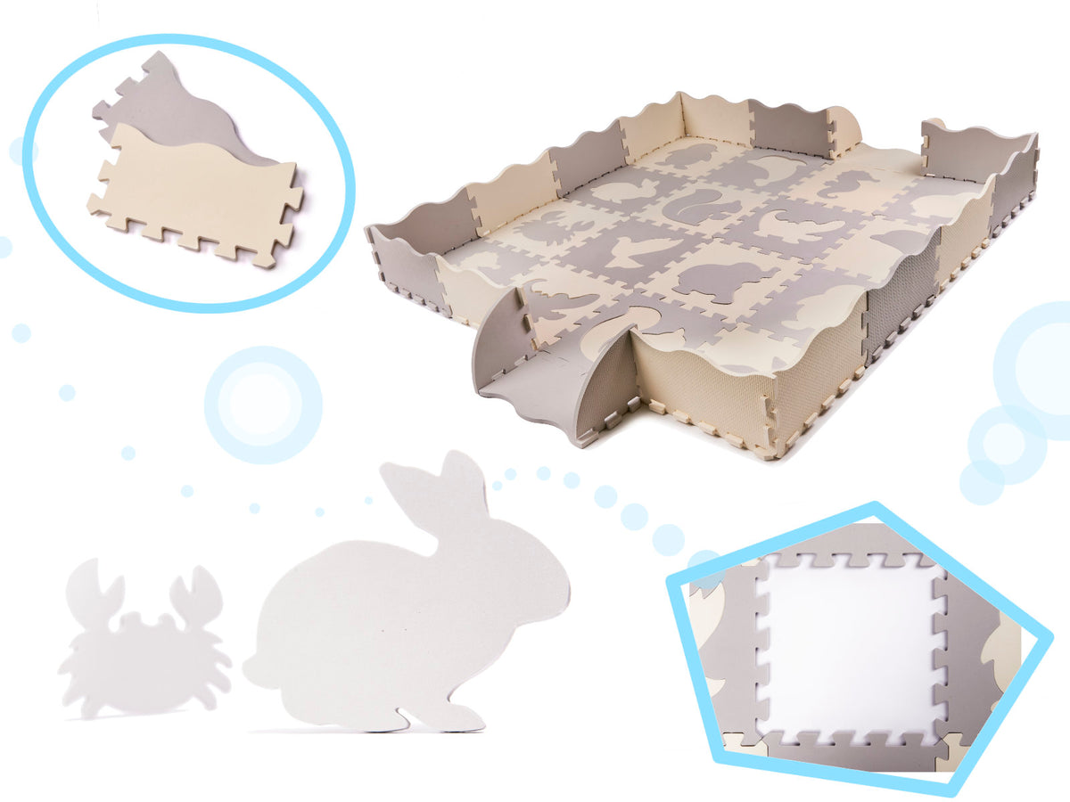 IKONKA Schaumstoffpuzzle Baby Laufgittermatte 36 Teile grau-ecru – Produktabbildung 2
