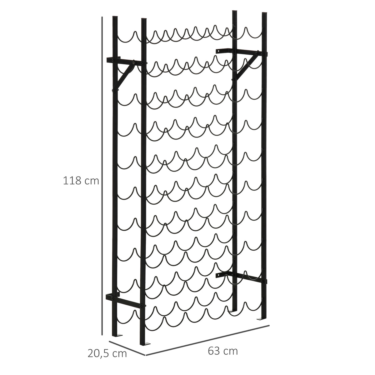HOMCOM Weinregal für 60 Flaschen Flaschenregal Metall Flaschenhalter 63 x 20,5 x 118 cm Schwarz – Produktabbildung 3