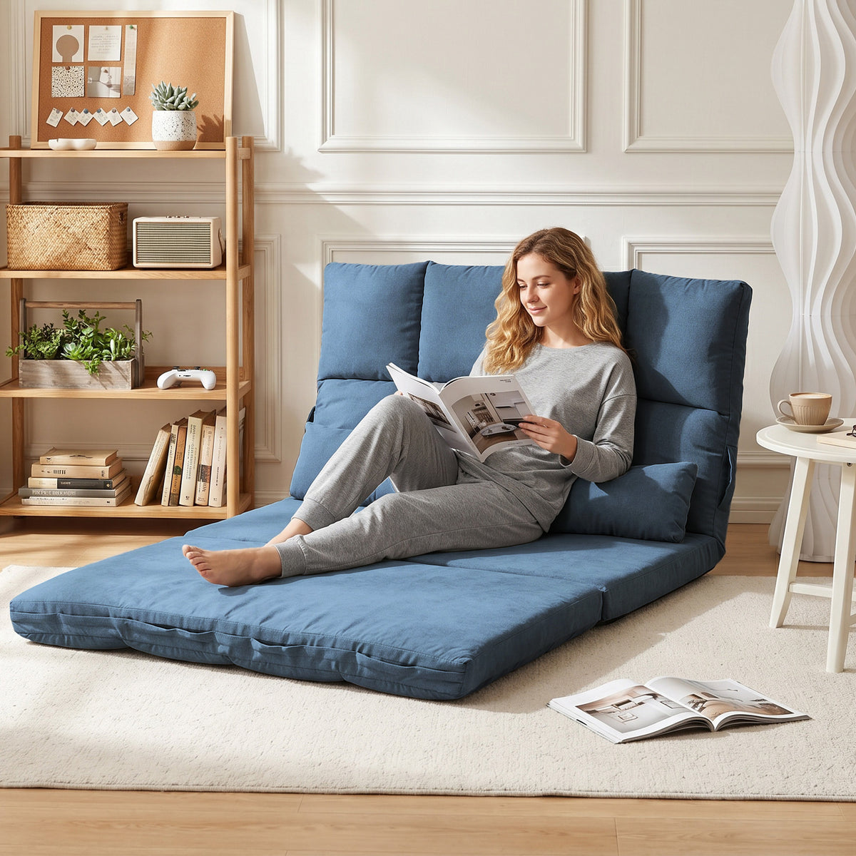 HOMCOM Bodensofa Schlafsofa Sofa, klappbar, verstellbare Rückenlehne, 102 cm x 73 cm x 60 cm , Blau – Produktabbildung 9