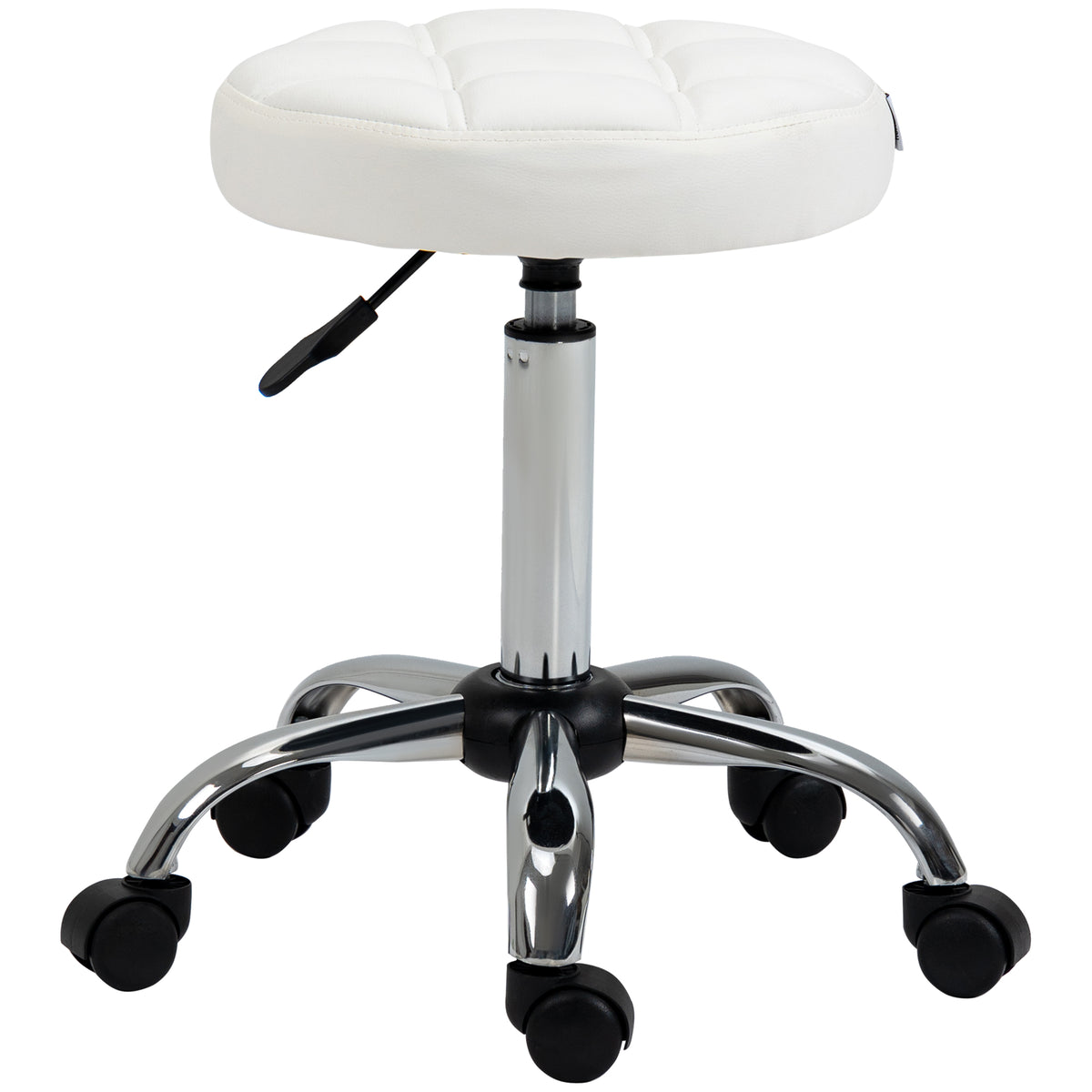 HOMCOM Drehhocker, Salonhocker, höhenverstellbar, Kunstleder, Steppdesign, Ø35,5 x 48-63 cm, Weiß/Silber