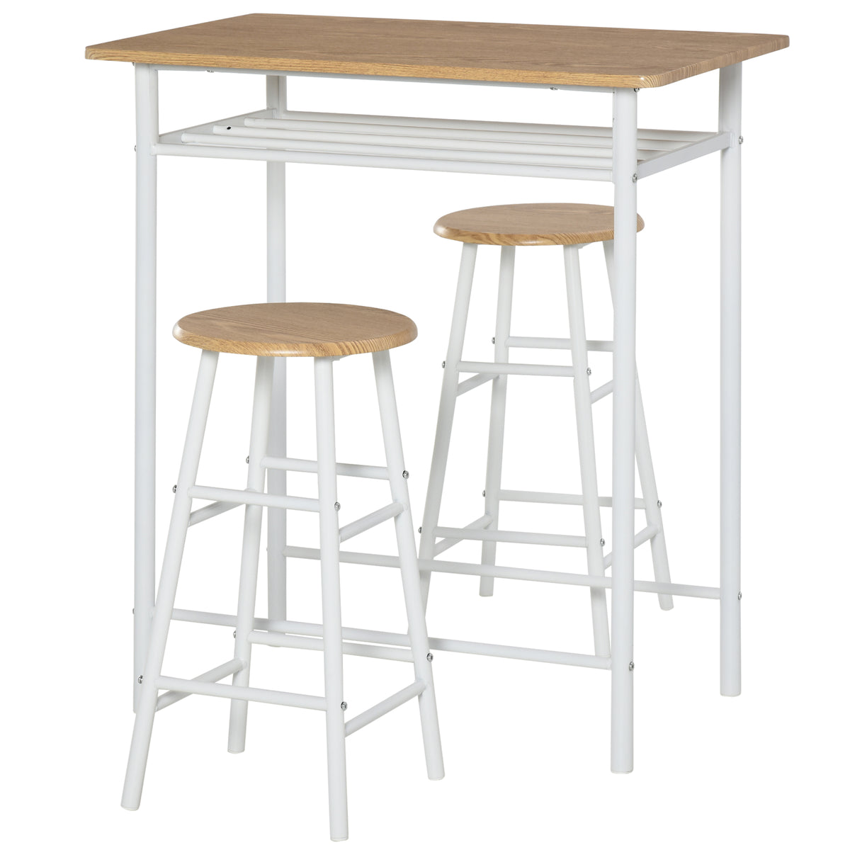 Bartisch Set Bartisch mit 2 Barhockern Essgruppe Küchentisch mit Lagerregal Esstisch für Esszimmer, Küche