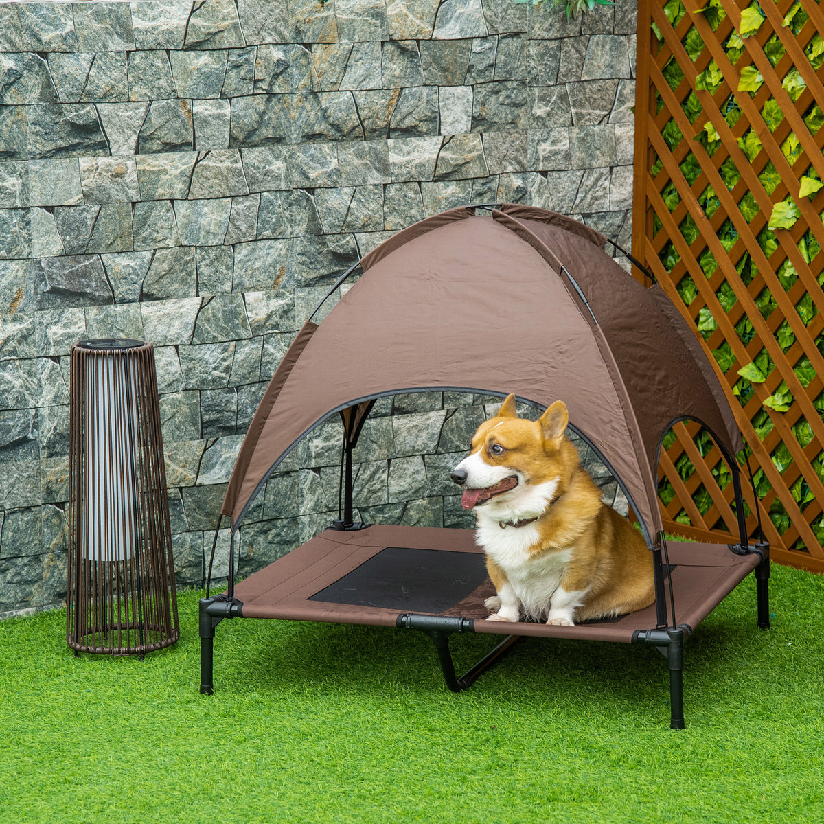 PawHut Erhöhtes Hundebett mit Baldachin, Haustierbett, Hundeliege outdoor mit Dach, Atmungsaktiv – Produktabbildung 2