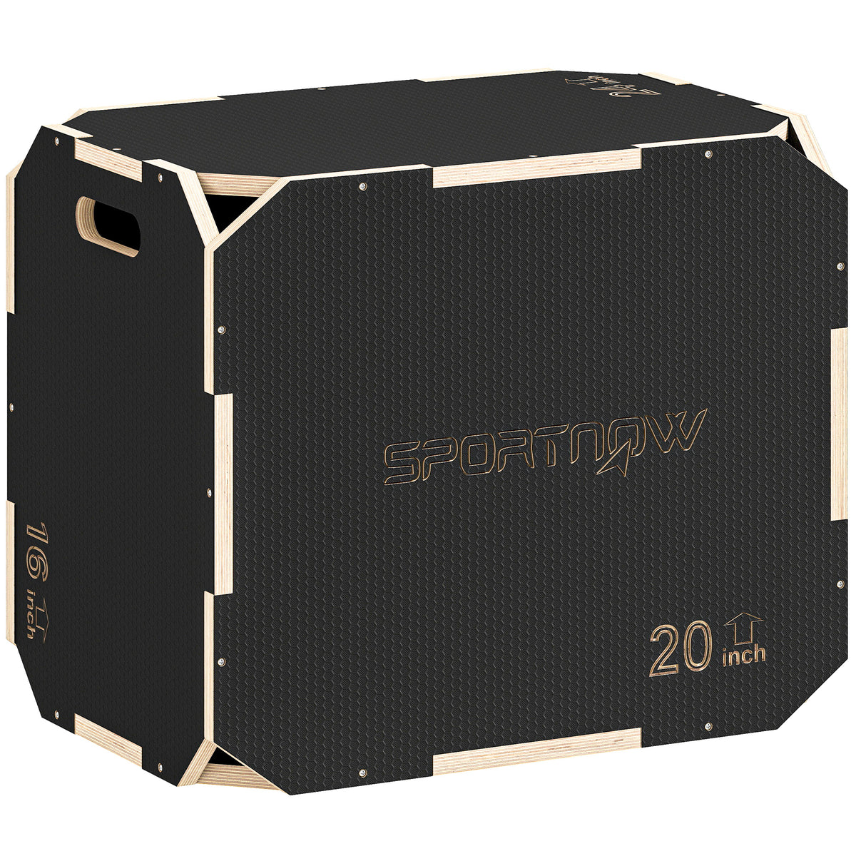 3-in-1 Plyo-Box, Sprungbox mit Griff-Öffnungen, für Home-Fitness und Outdoor-Workouts, 3 Sprunghöhen, Holz