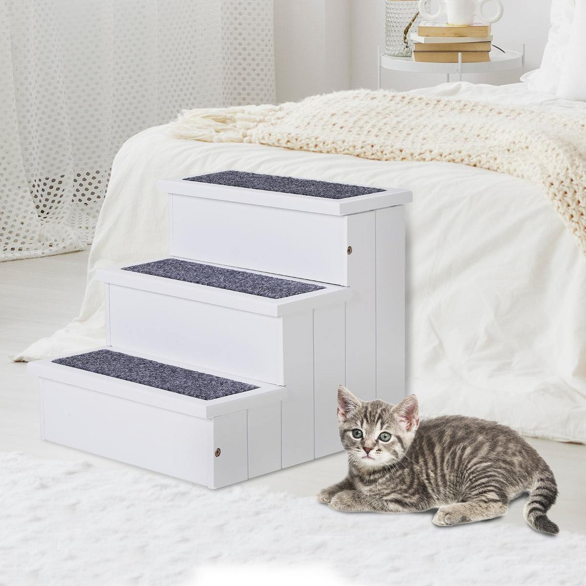 PawHut Hundetreppe 3 Stufen Katzentreppe Haustiertreppe Hundetreppe für Hunde und Katzen Tiertreppe – Produktabbildung 2