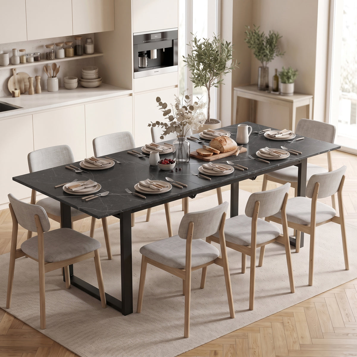 HOMCOM Ausziehbarer Esstisch 140-180 cm für 6-8 Personen, rechteckig im Industrial-Design mit – Produktabbildung 2