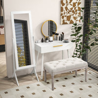 HOMCOM Standspiegel Ganzkörperspiegel Schminkspiegel Erhöhte Füße Pflegeleicht MDF Weiß 47 x 46 x 148 cm – Produktabbildung 9