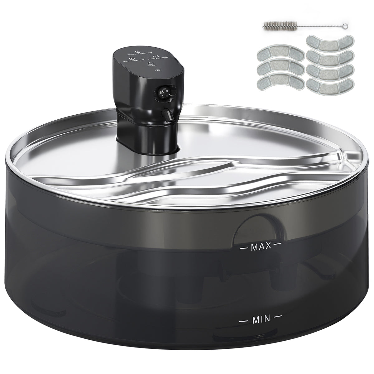 PawHut Katzenbrunnen 7L Trinkbrunnen für Katzen mit leiser Pumpe LED Aktivkohlefilter Edelstahl 30,6 x 30,6 x