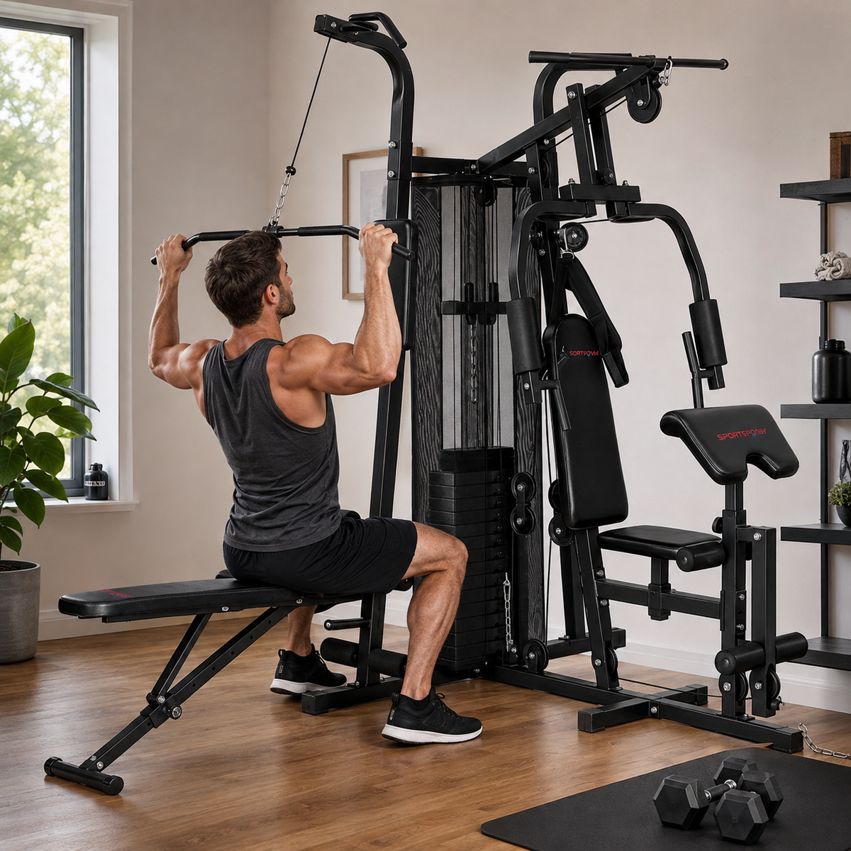 Multifunktions-Trainingsstation, Heimfitness-Maschine für über 10 Übungen, Gewichte, anpassbare – Produktabbildung 2