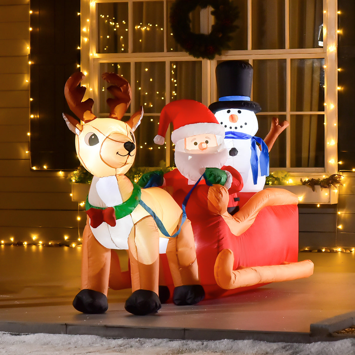 HOMCOM Weihnachtsdeko Aufblasbarer Weihnachtmann Outdoor-Weihnachtsdekoration, Schlitten, inkl. Gebläse – Produktabbildung 2