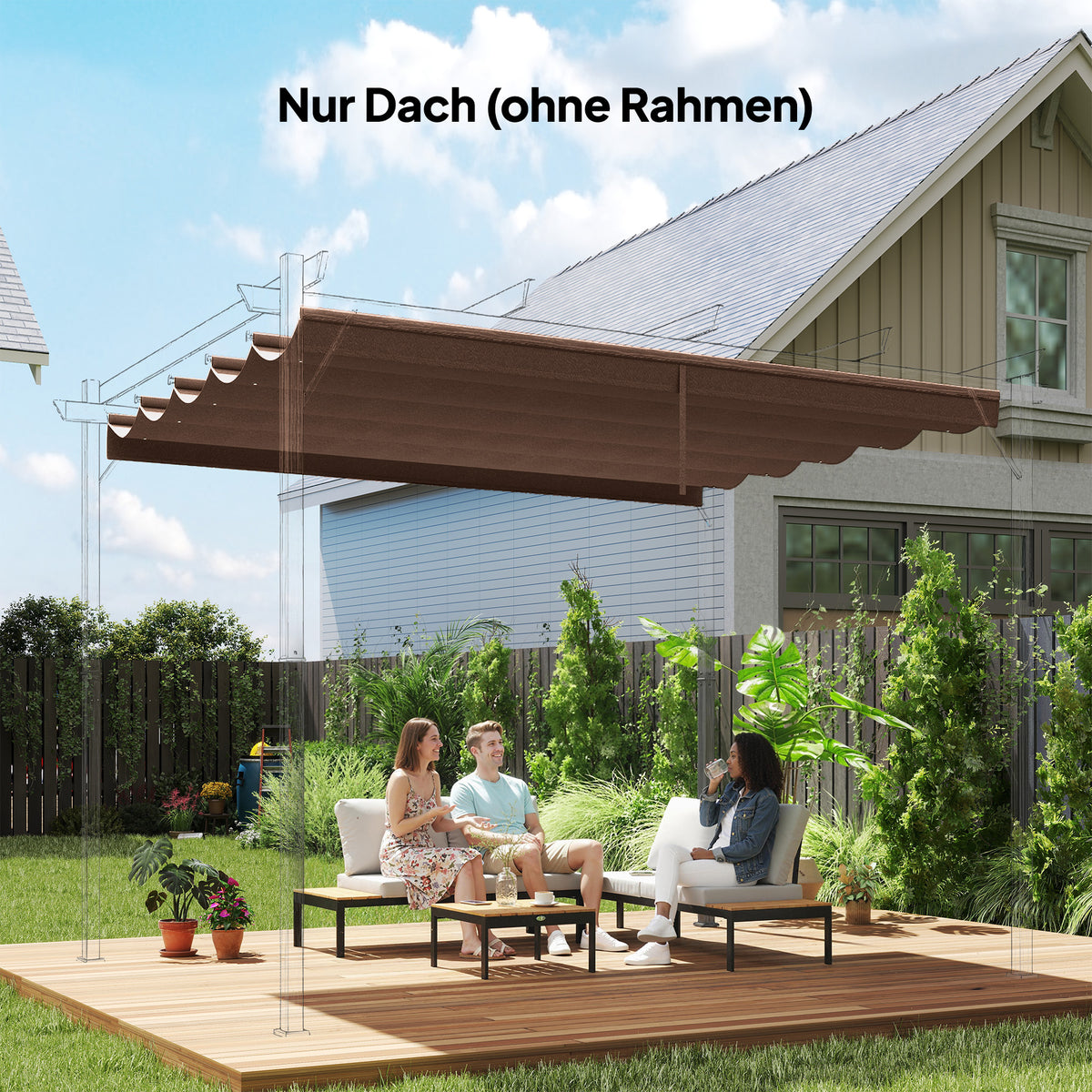 Outsunny Ersatzdach für 3 x 3 m Pergola, einziehbar, mit Regenabflusslöchern, wetterfest, Polyester, 250 – Produktabbildung 2