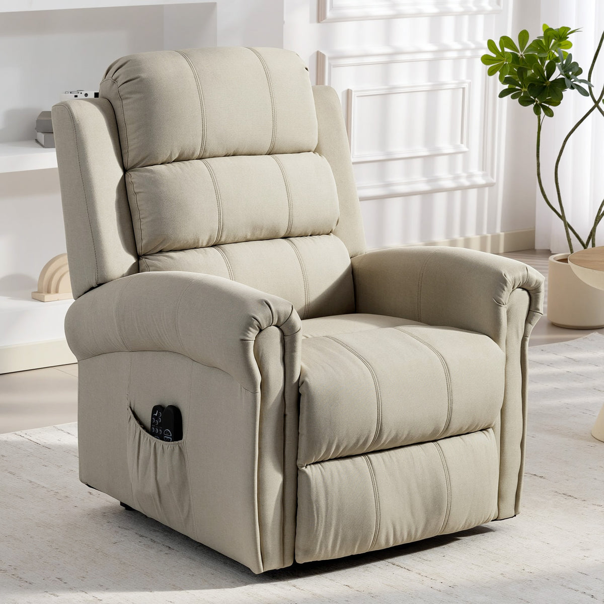 HOMCOM Massagesessel mit Aufstehhilfe, Relaxsessel, Vibrationsköpfe, mit Neigefunktion, Leinenoptik – Produktabbildung 2