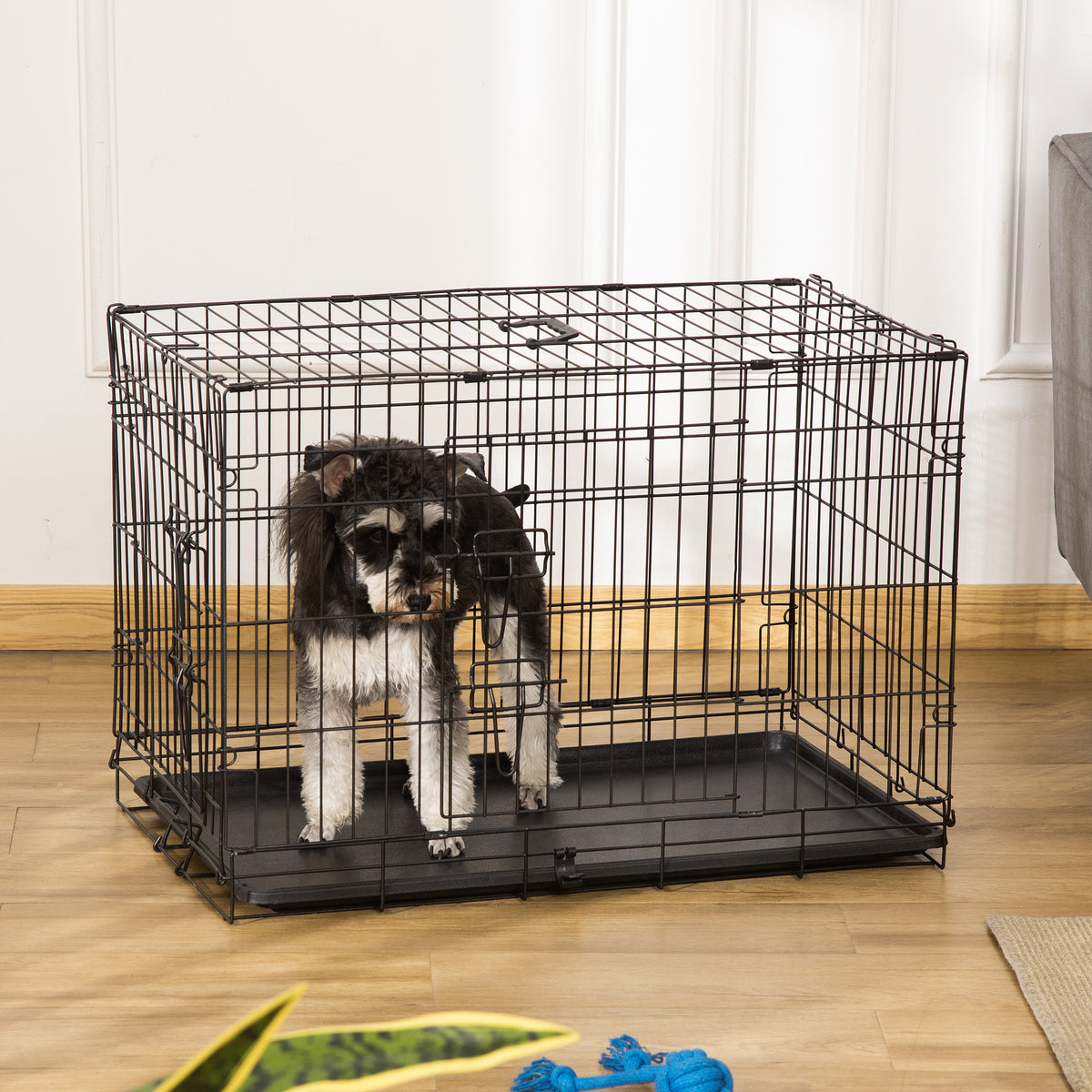 PawHut Hundebox, Transportbox, Drahtbox, herausnehmbare Bodenwanne, Schwarz – Produktabbildung 2