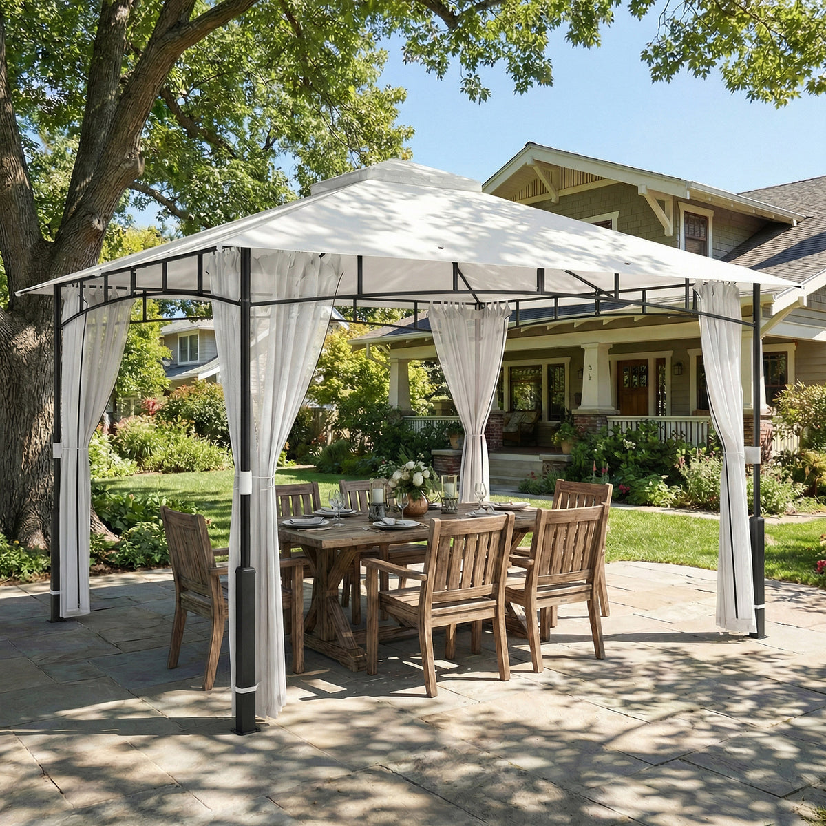 Outsunny Pavillon, 3x3,6 m wasserabweisend Stabil Gartenpavillon mit Moskitonetz, Doppeldach, für Garten – Produktabbildung 2