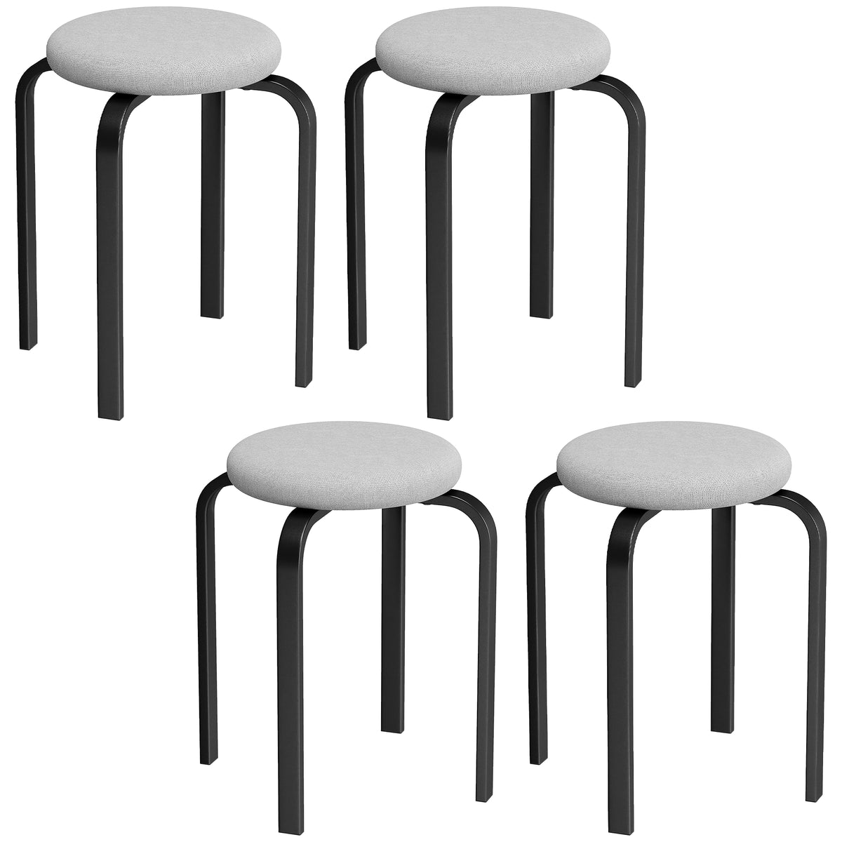 HOMCOM Stapelhocker Set mit 4 Stück, Moderne Gepolsterte Runde Hocker ohne Rückenlehne für Küche, Esszimmer
