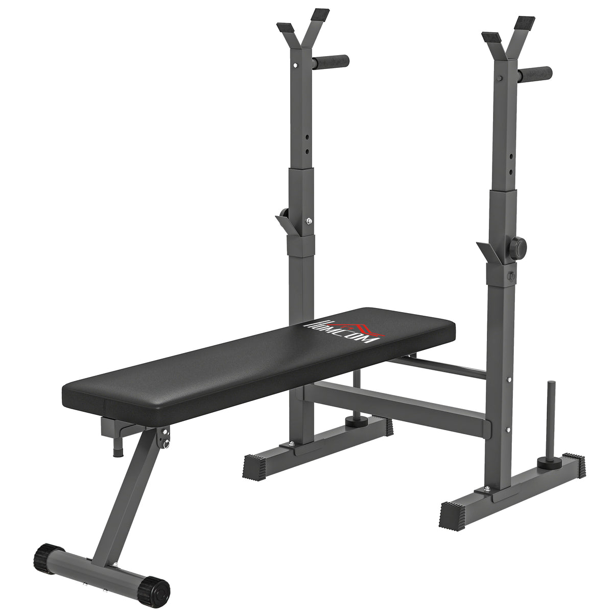 HOMCOM Hantelbank, 8 Positionen, klappbar, Stahlbasis, gepolstert, Kunstleder, 98-122H x 140L x 73B cm