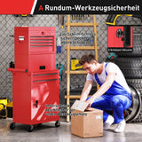 HOMCOM Rollbarer Werkzeugschrank, 6 Schubladen, 2 Schränke, Stahl, verschließbar, Rot – Produktabbildung 7