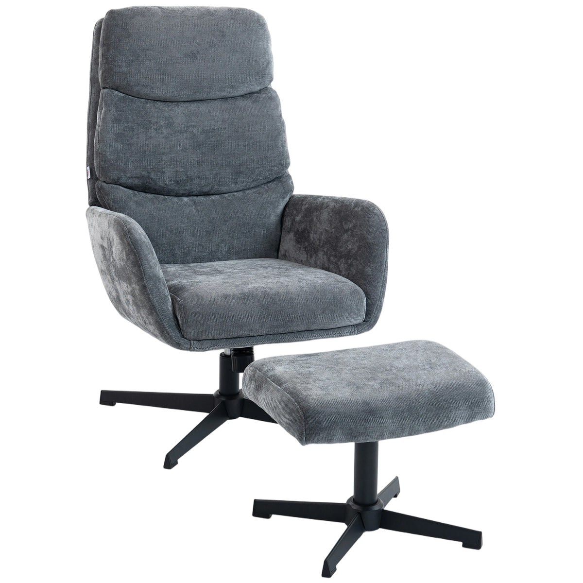 HOMCOM Polstersessel mit Fußhocker, Lounge-Sessel mit hoher Rückenlehne, Metallbasis, für Wohnzimmer